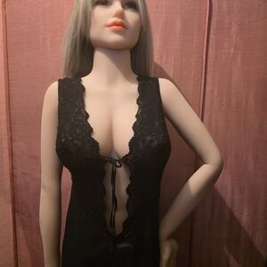 Sexy Vintage Black Lace Long Nightgown